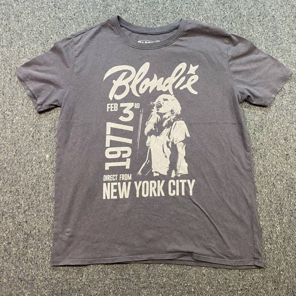 Blondie Band TShirt Sz M Girls Gray Grunge 1977 NYC Debbie Harry Graphic Tee